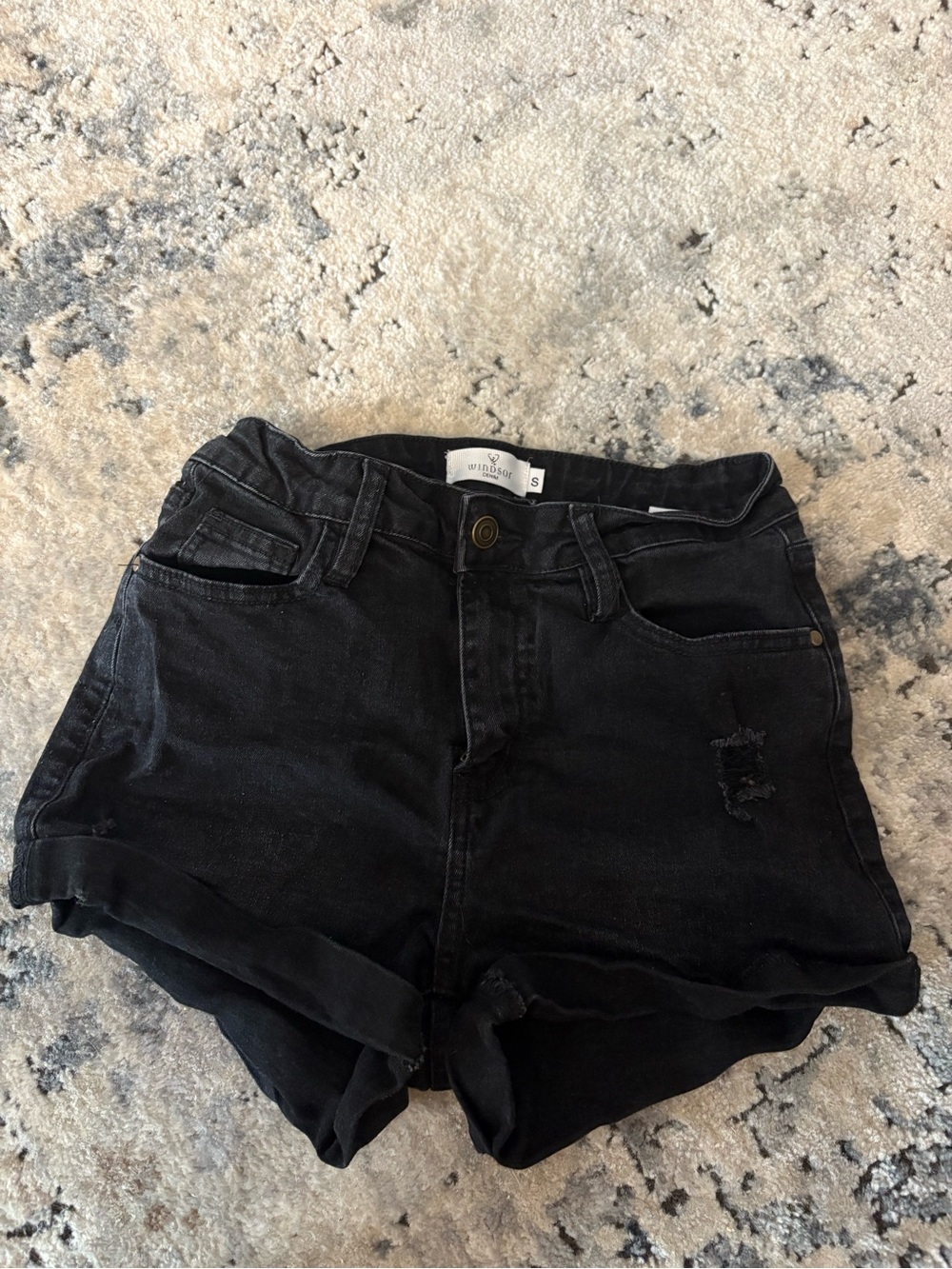 Windsor Black Rolled-Hem Denim Shorts